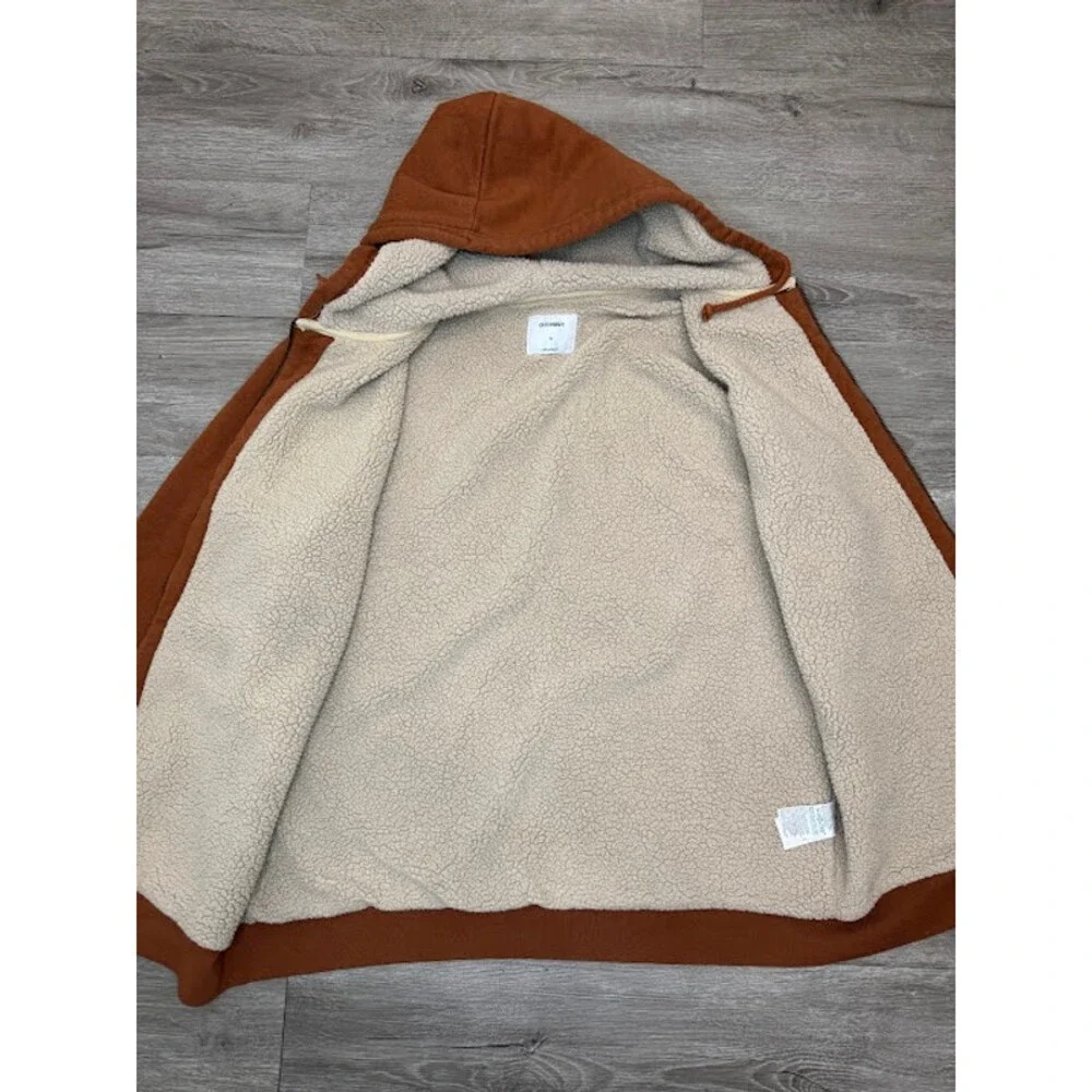 Brown Sherpa Lined Zip Hoodie Fleece Sweatshirt Mens XL Cozy